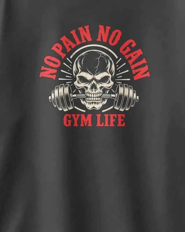 No Pain No Gain Gym Life Oversized T-Shirt in Black — design detail