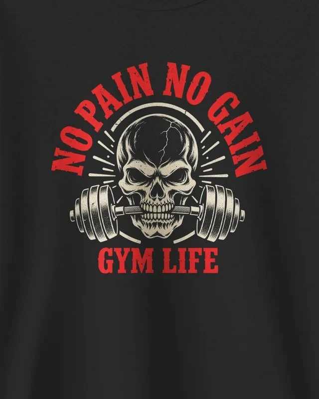 No Pain No Gain Gym Life Sweatshirt in Black — design detail