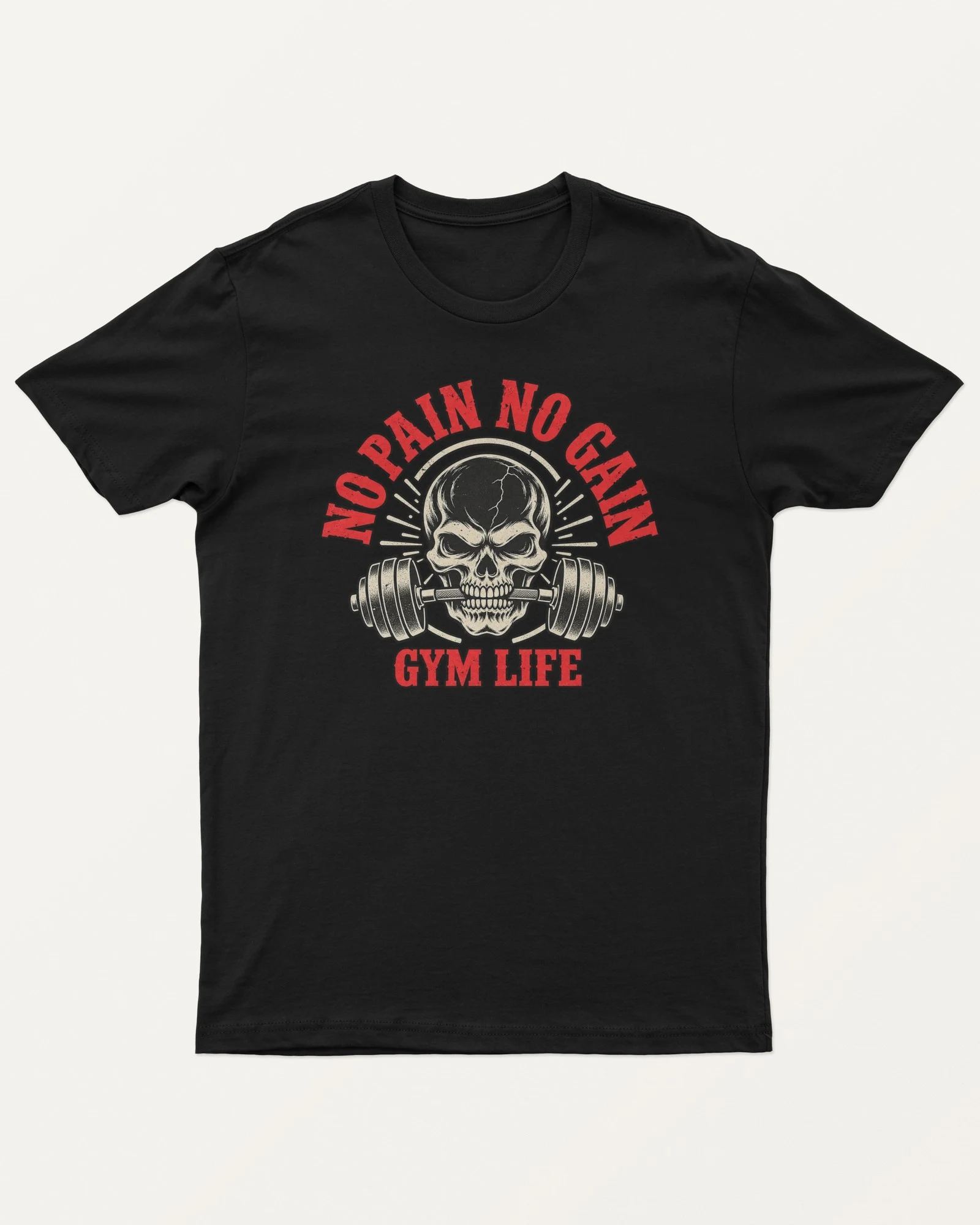 No Pain No Gain Gym Life Regular T-Shirt in Black — front No Pain No Gain Gym Life Regular T-Shirt in Black — front