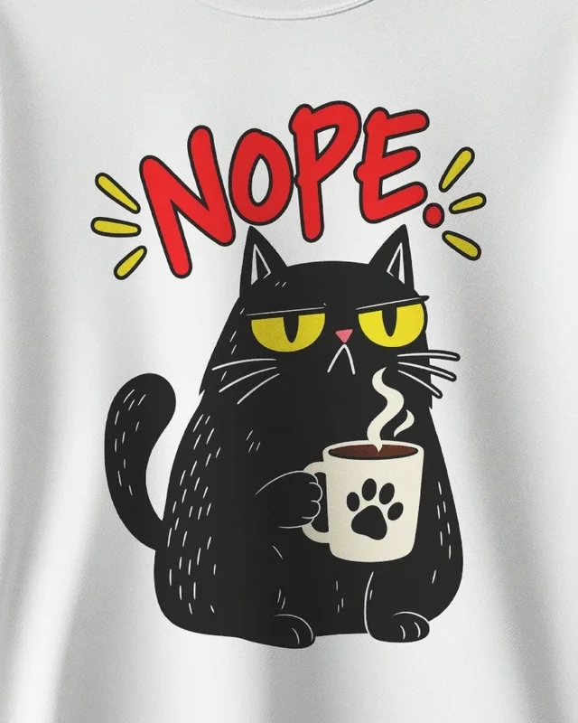 Nope Cat Sweatshirt in White — design detail