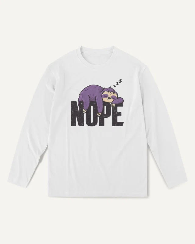 Nope Sloth Long-Sleeve T-Shirt in White — front