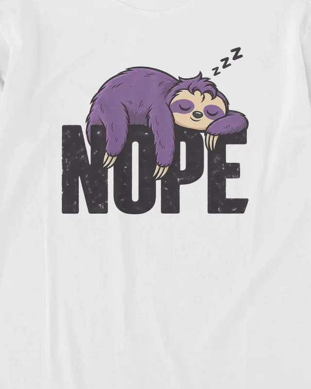 Nope Sloth Long-Sleeve T-Shirt in White — design detail