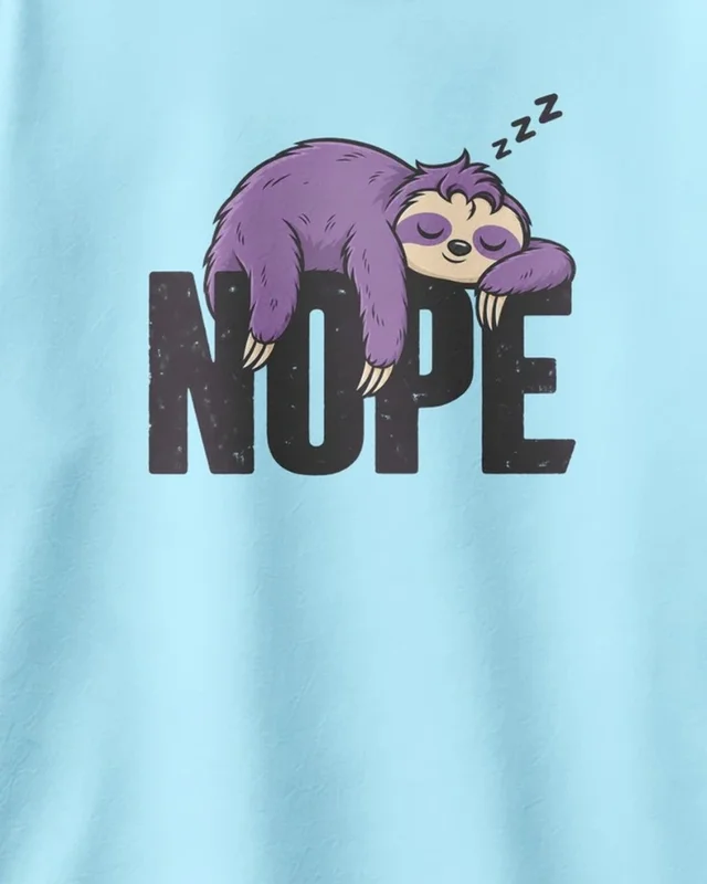 Nope Sloth Oversized T-Shirt in Baby Blue — design detail