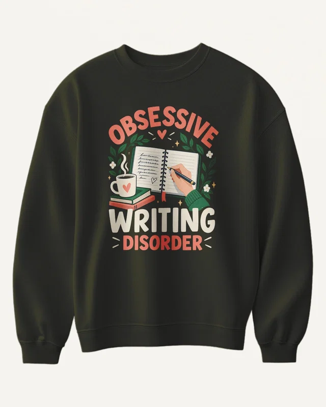 Obsessive Writing Disorder Sweatshirt in Olive Green — front