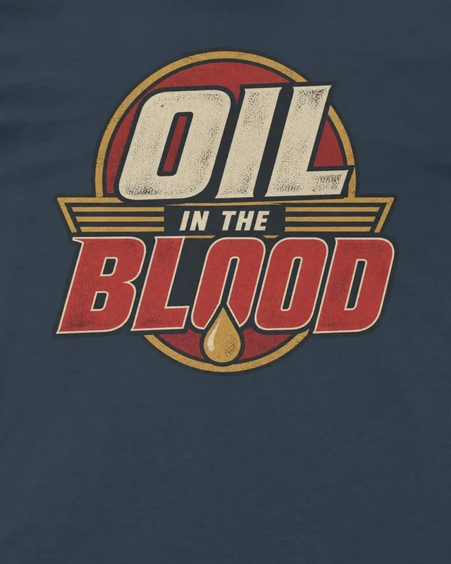 Oil in the Blood Regular T-Shirt in Navy Blue — design detail
