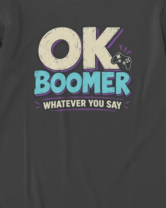 OK Boomer Long-Sleeve T-Shirt in Black — design detail