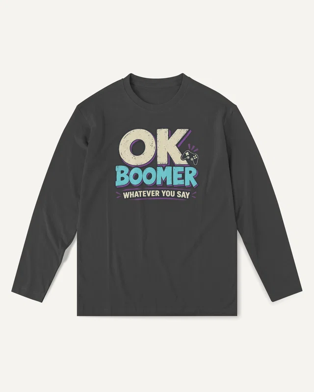 OK Boomer Long-Sleeve T-Shirt in Black — front