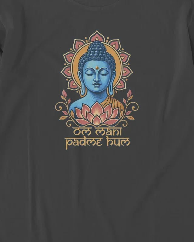 Om Mani Padme Hum Long-Sleeve T-Shirt in Black — design detail