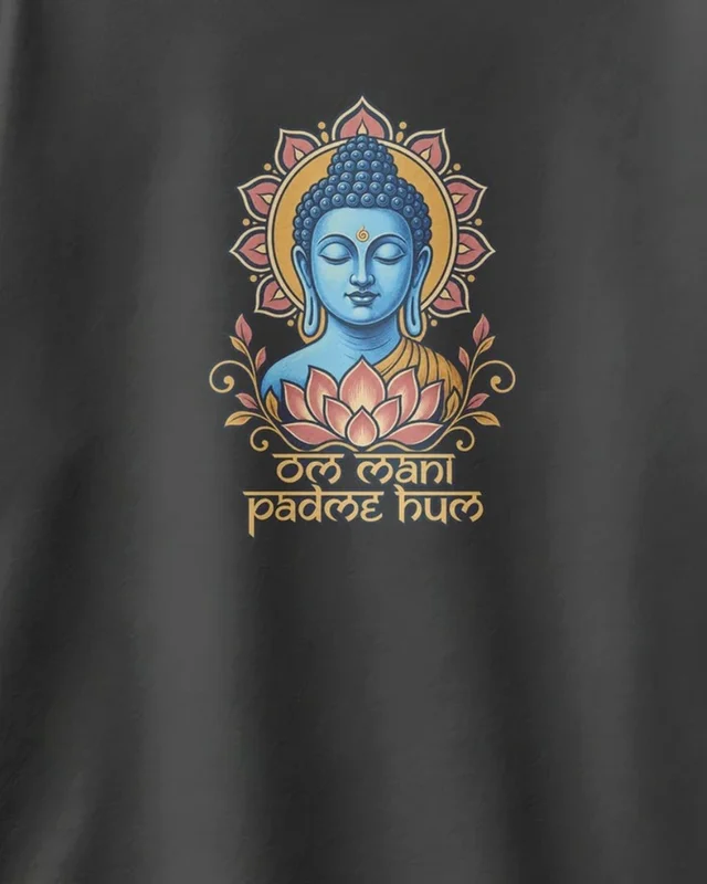 Om Mani Padme Hum Oversized T-Shirt in Black — design detail