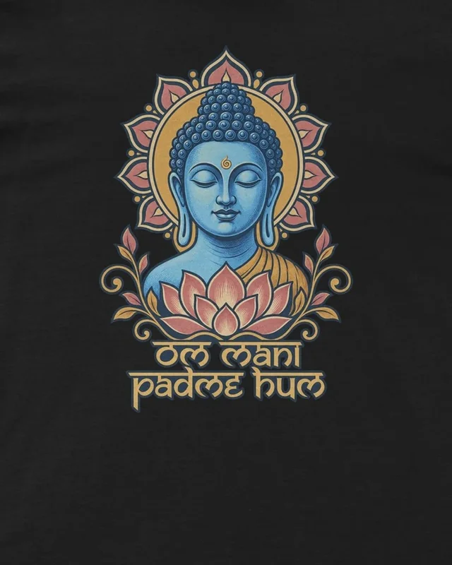 Om Mani Padme Hum Regular T-Shirt in Black — design detail