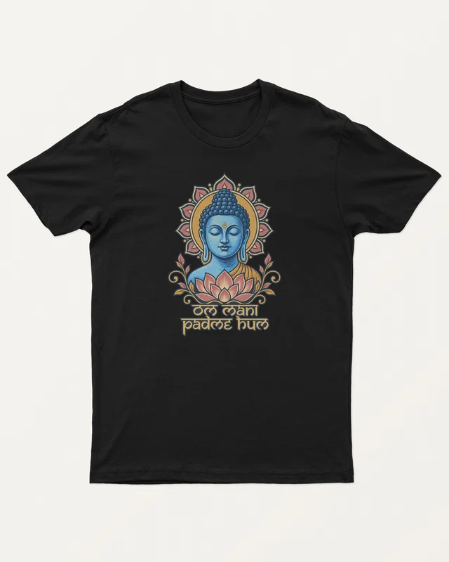 Om Mani Padme Hum Regular T-Shirt in Black — front