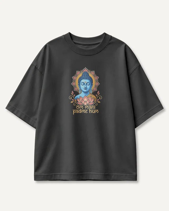 Om Mani Padme Hum Oversized T-Shirt in Black — front