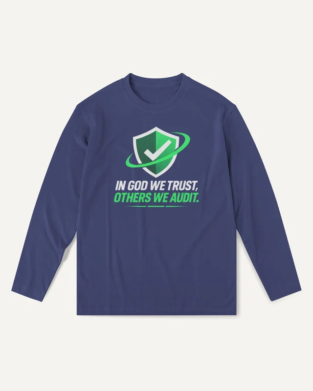 In God We Trust Others We Audit Long-Sleeve T-Shirt in Royal Blue — front