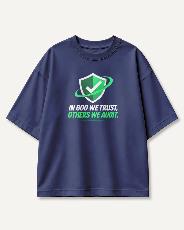 In God We Trust Others We Audit Oversized T-Shirt in Royal Blue — front