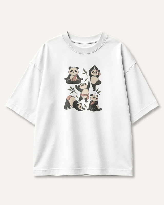 Panda Yoga Oversized T-Shirt in White — front