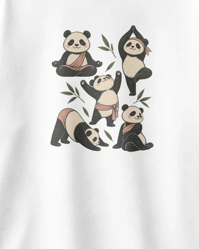 Panda Yoga Oversized T-Shirt in White — design detail