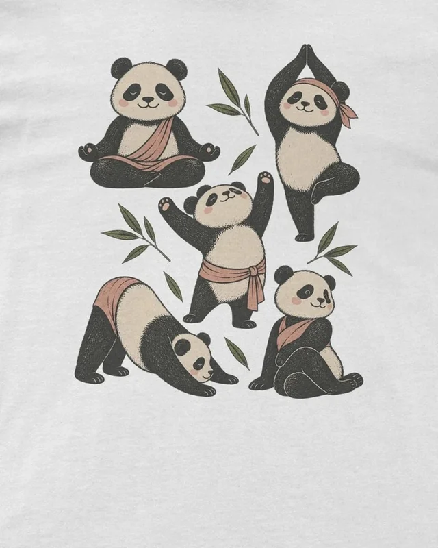 Panda Yoga Regular T-Shirt in White — design detail
