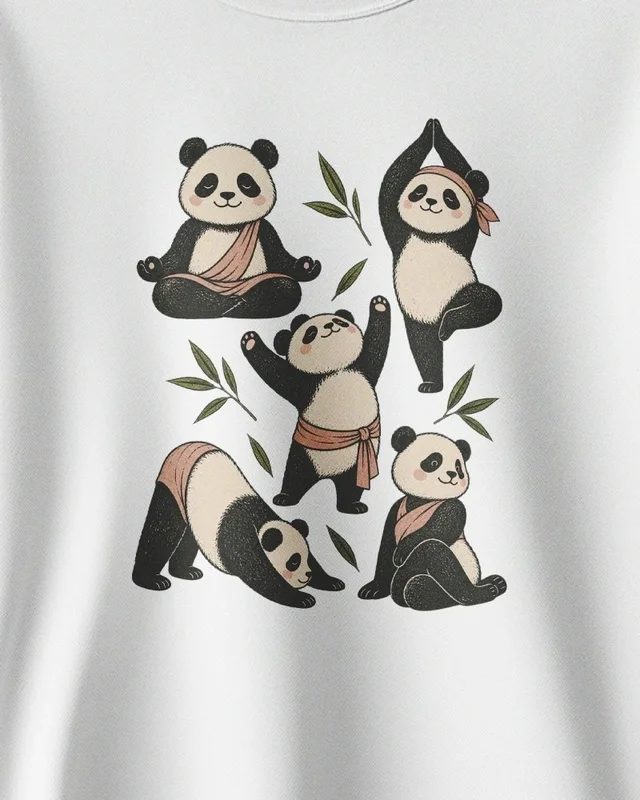 Panda Yoga Sweatshirt in White — design detail