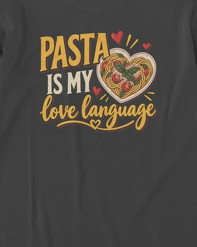 Pasta Is My Love Language Long-Sleeve T-Shirt in Black — design detail