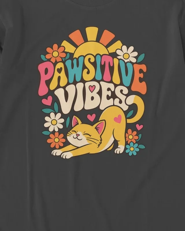 Pawsitive Vibes Long-Sleeve T-Shirt in Black — design detail