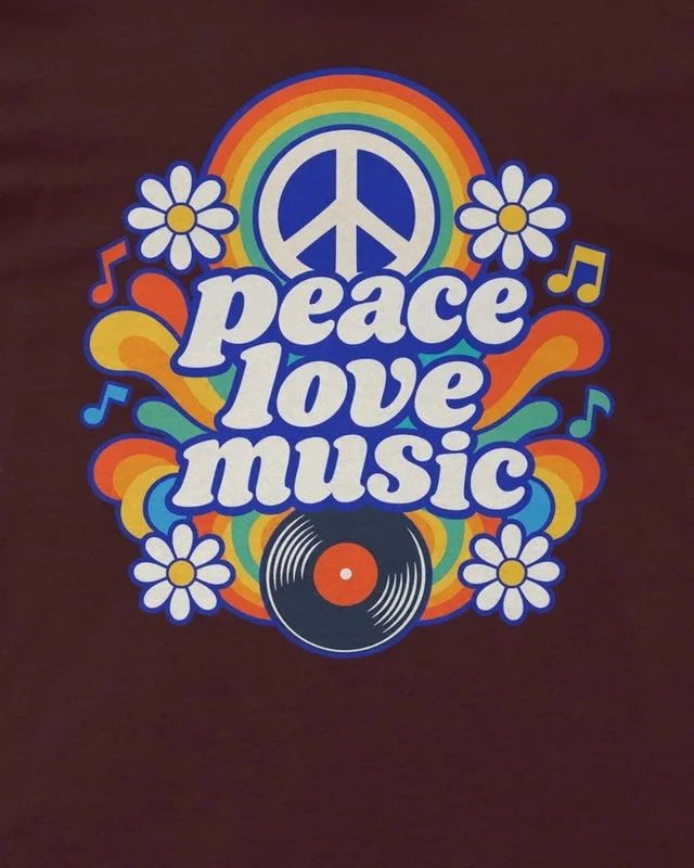 Peace Love Music Regular T-Shirt in Maroon — design detail