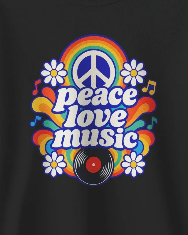 Peace Love Music Sweatshirt in Black — design detail