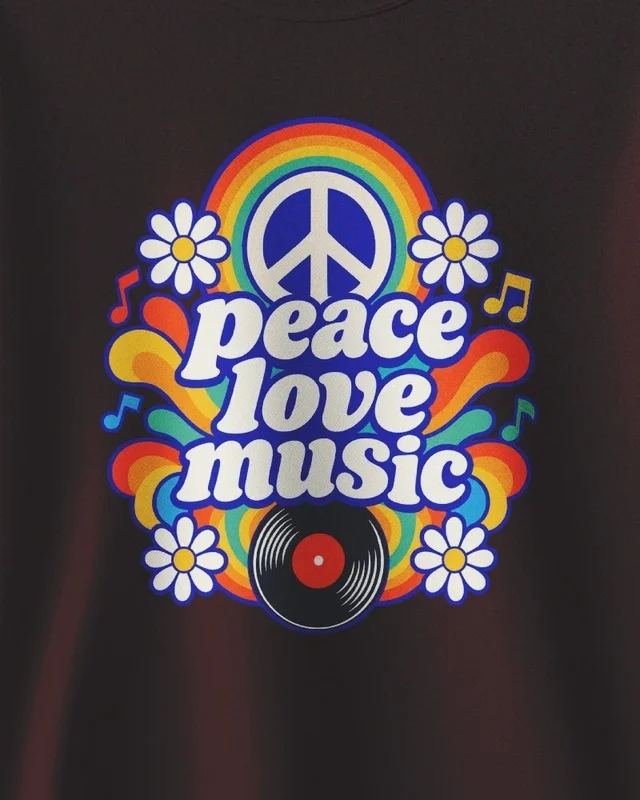 Peace Love Music Sweatshirt in Maroon — design detail