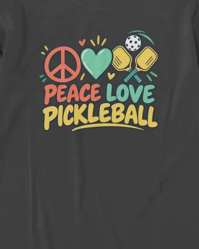 Peace Love Pickleball Long-Sleeve T-Shirt in Black — design detail