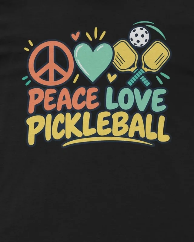 Peace Love Pickleball Regular T-Shirt in Black — design detail