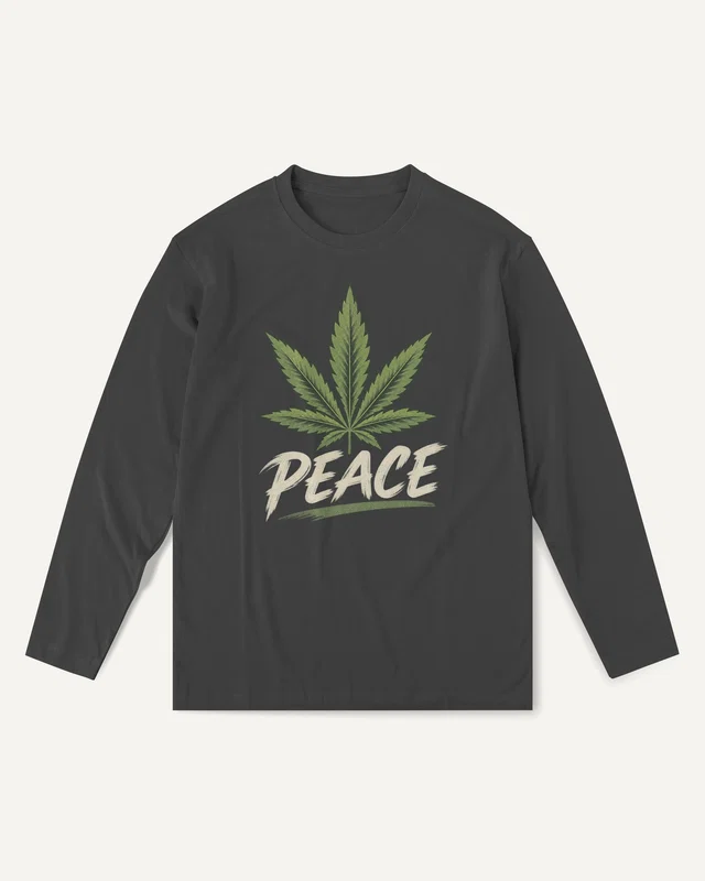 Peace Leaf Long-Sleeve T-Shirt in Black — front