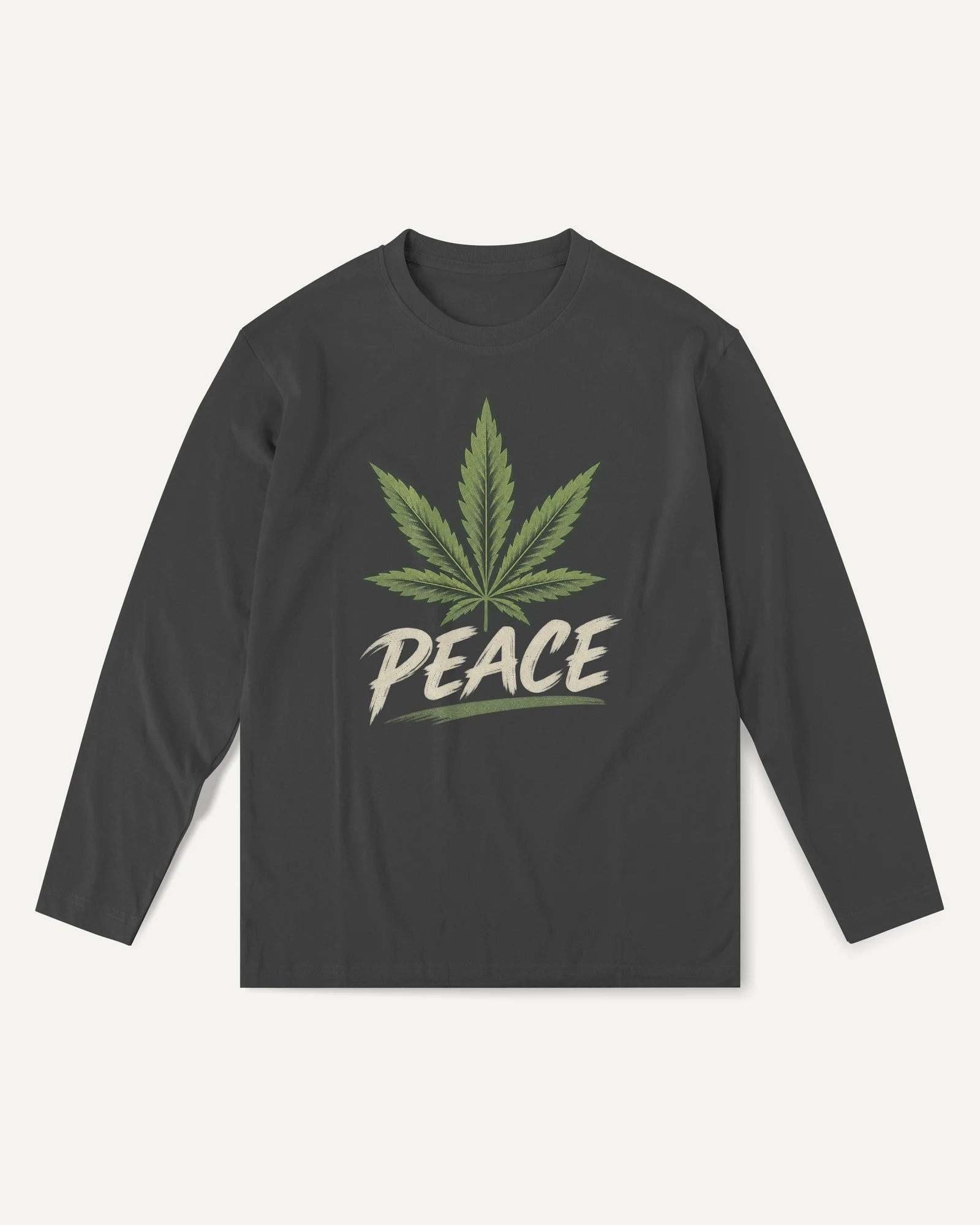 Peace Leaf Long-Sleeve T-Shirt in Black — front Peace Leaf Long-Sleeve T-Shirt in Black — front