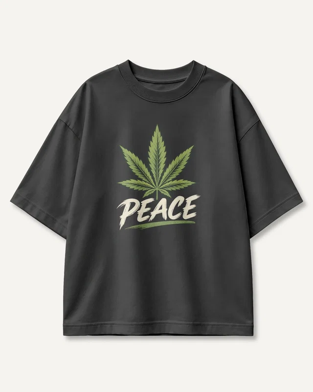 Peace Leaf Oversized T-Shirt in Black — front