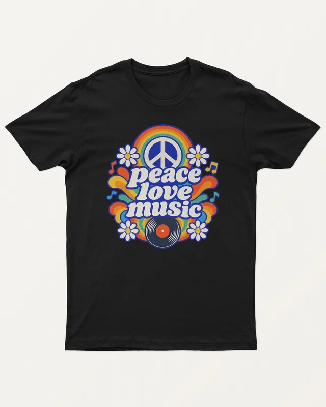 Peace Love Music Regular T-Shirt in Black — front