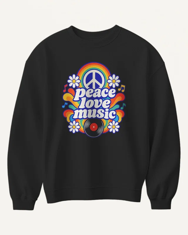 Peace Love Music Sweatshirt in Black — front