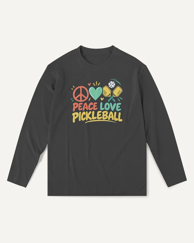Peace Love Pickleball Long-Sleeve T-Shirt in Black — front