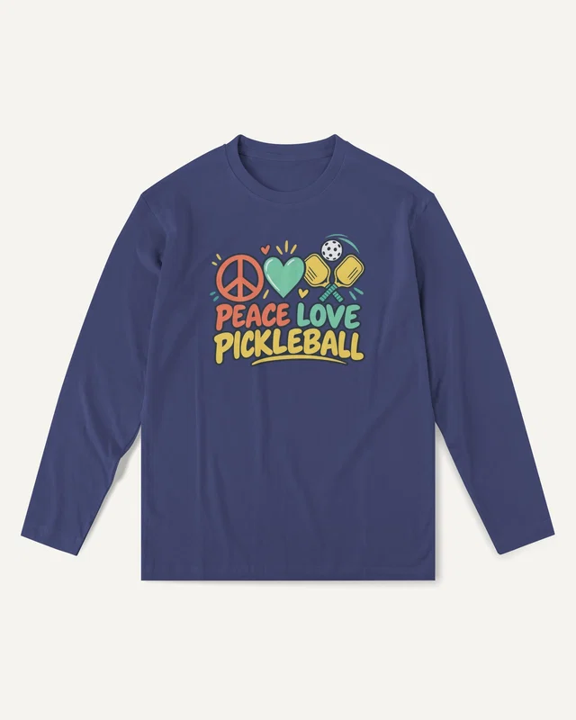 Peace Love Pickleball Long-Sleeve T-Shirt in Royal Blue — front