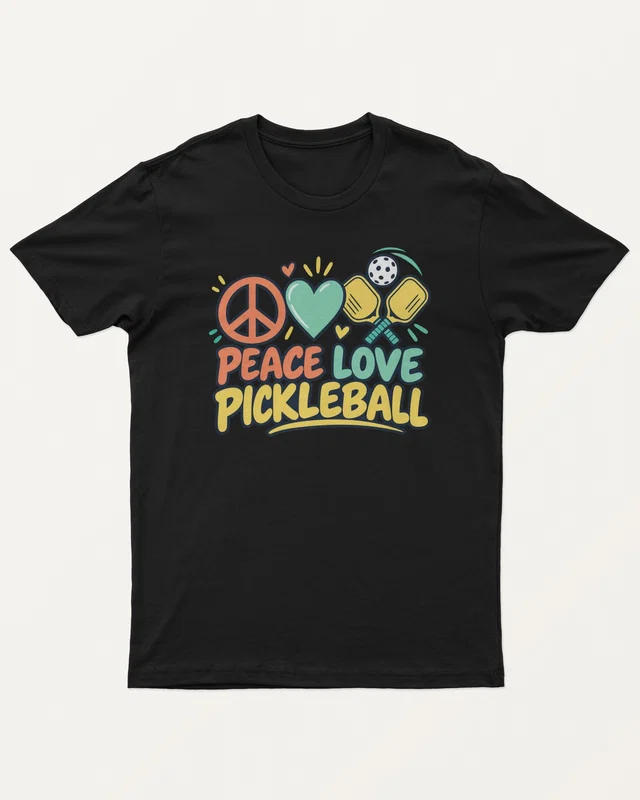 Peace Love Pickleball Regular T-Shirt in Black — front