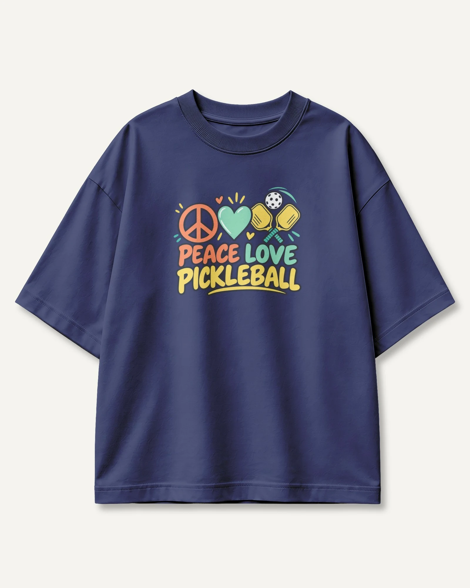 Peace Love Pickleball Oversized T-Shirt in Royal Blue — front Peace Love Pickleball Oversized T-Shirt in Royal Blue — front