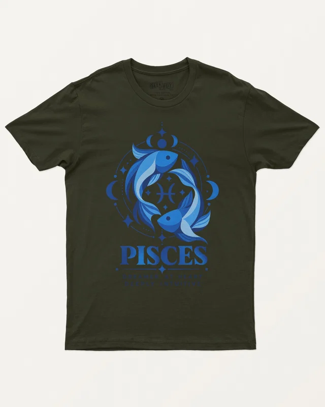 Pisces Regular T-Shirt in Olive Green — front
