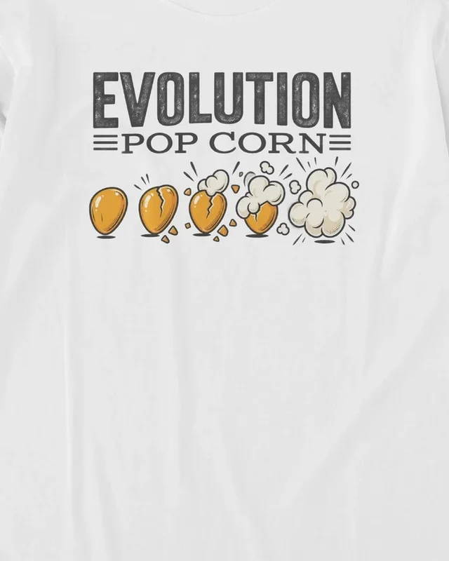 Popcorn Evolution Long-Sleeve T-Shirt in White — design detail