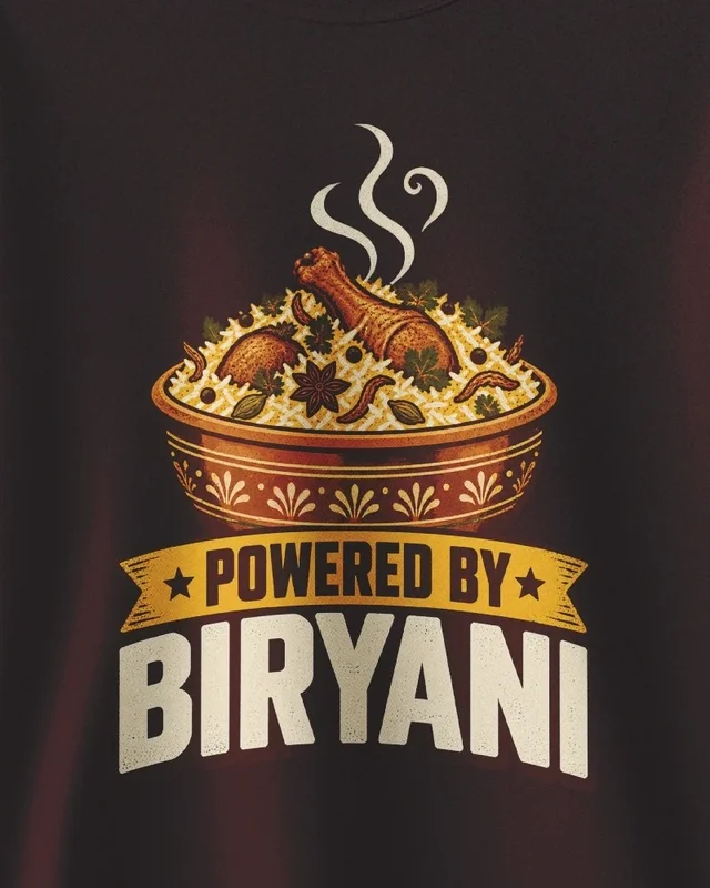 Powered by Biryani Sweatshirt in Maroon — design detail