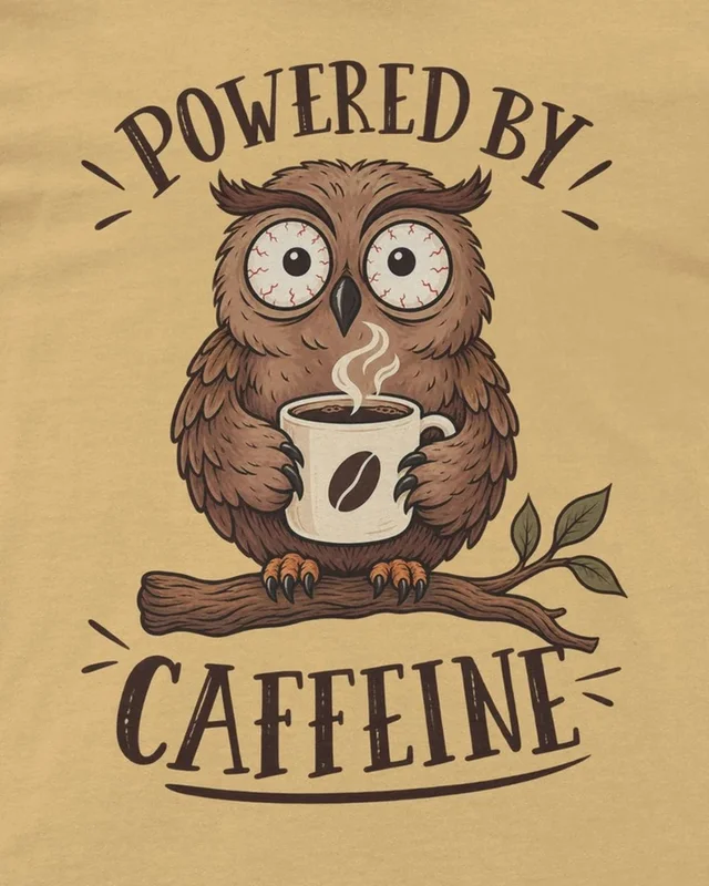 Powered by Caffeine Regular T-Shirt in Beige — design detail