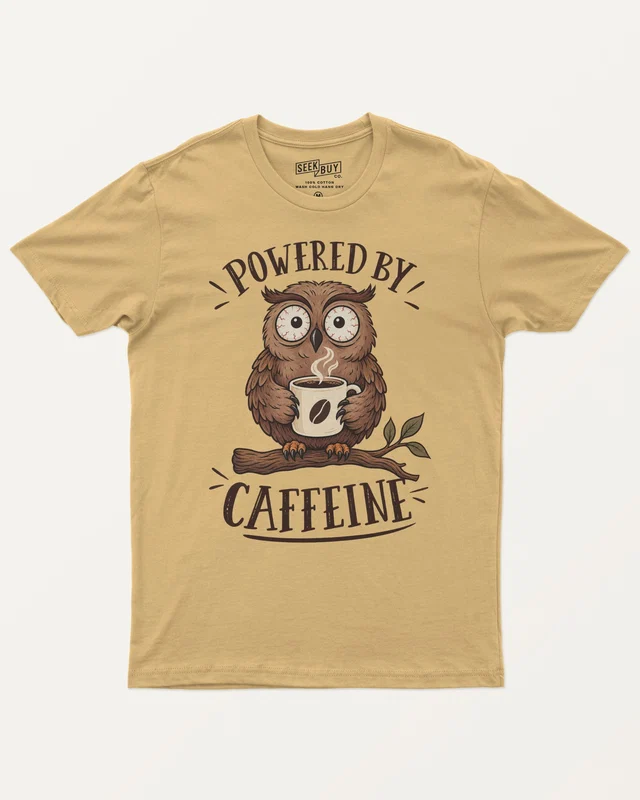 Powered by Caffeine Regular T-Shirt in Beige — front