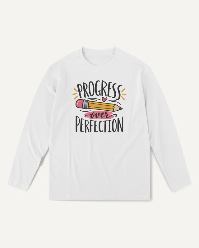 Progress over Perfection Long-Sleeve T-Shirt in White — front