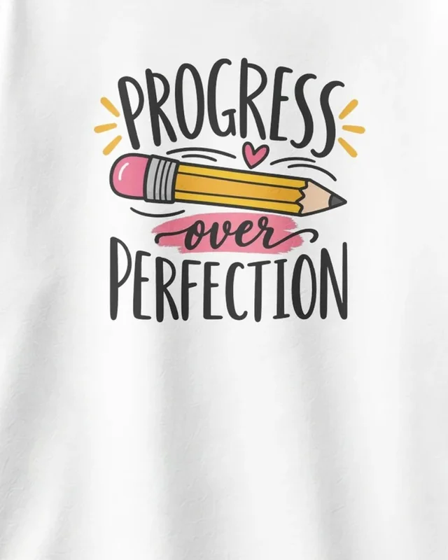 Progress over Perfection Oversized T-Shirt in White — design detail