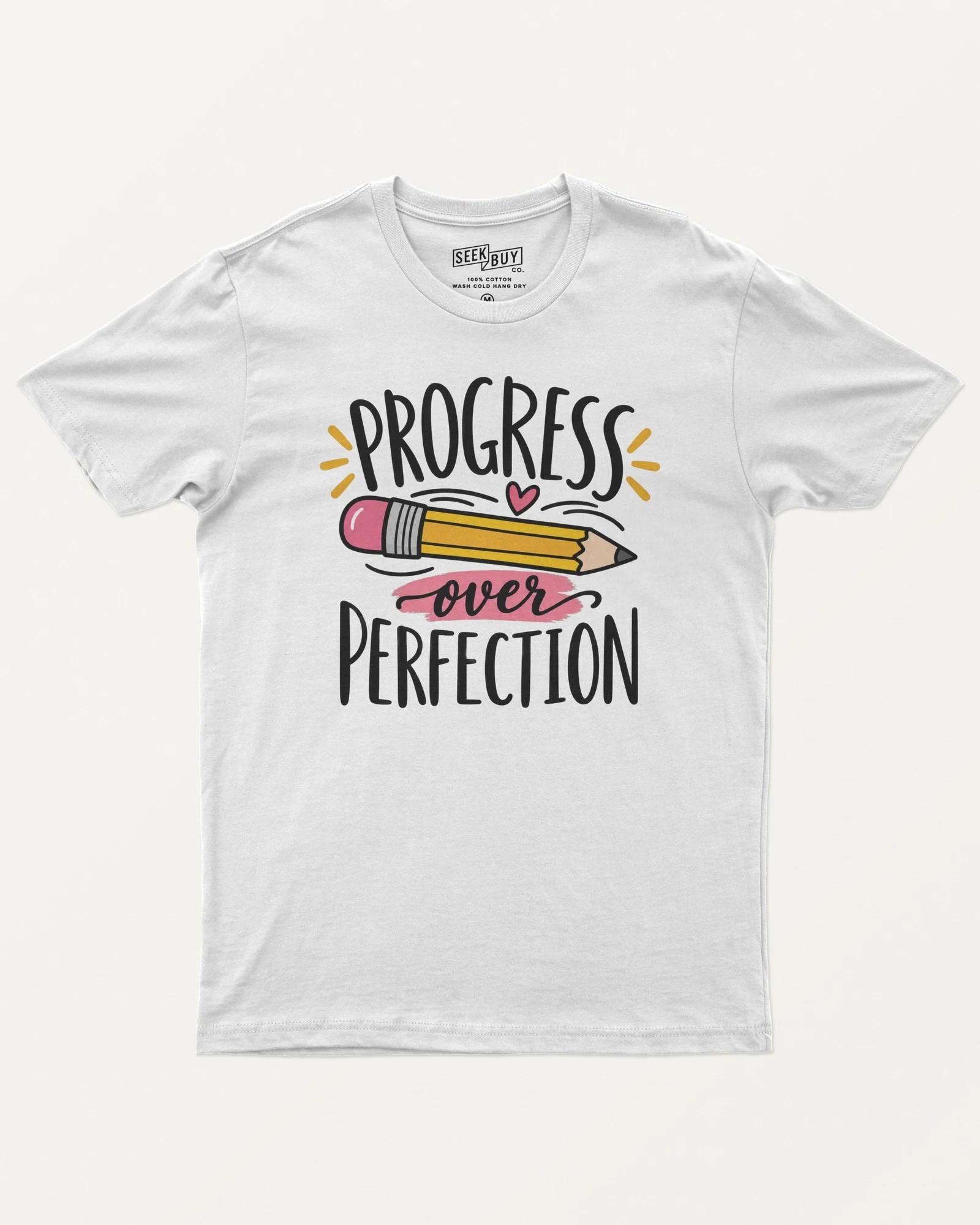 Progress over Perfection Regular T-Shirt in White — front Progress over Perfection Regular T-Shirt in White — front