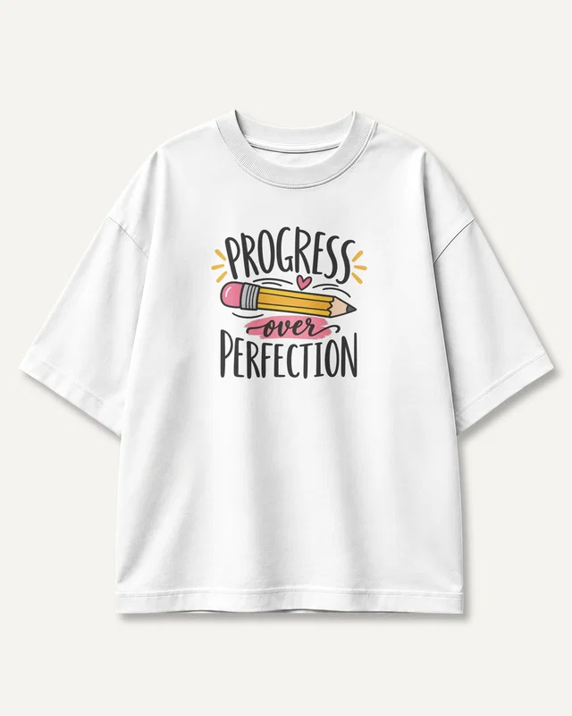 Progress over Perfection Oversized T-Shirt in White — front