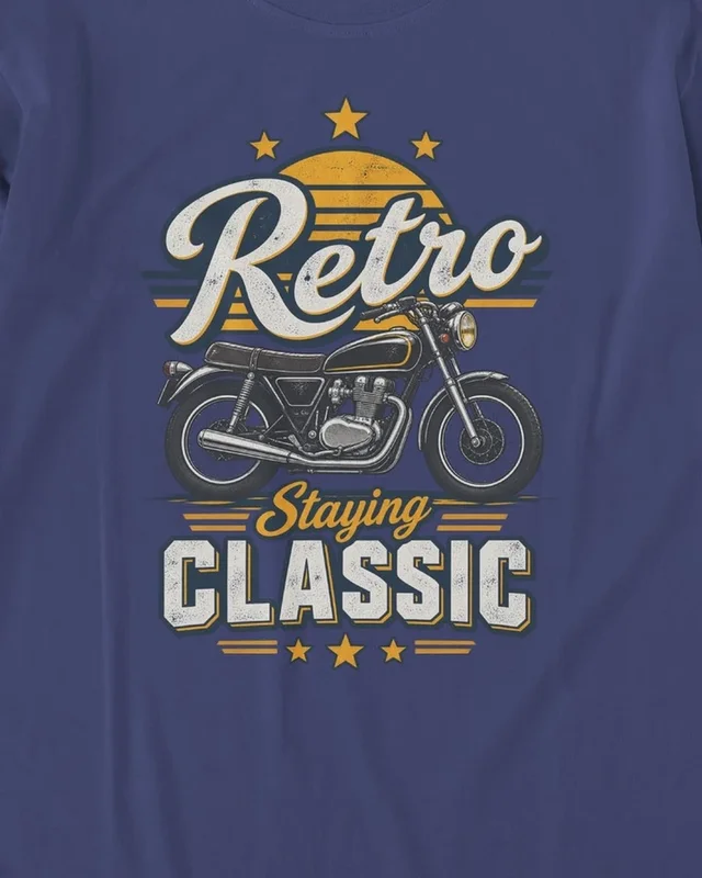 Retro Staying Classic Long-Sleeve T-Shirt in Royal Blue — design detail