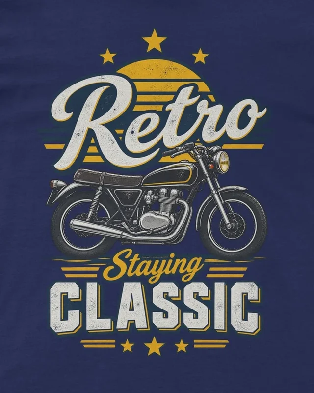 Retro Staying Classic Regular T-Shirt in Royal Blue — design detail