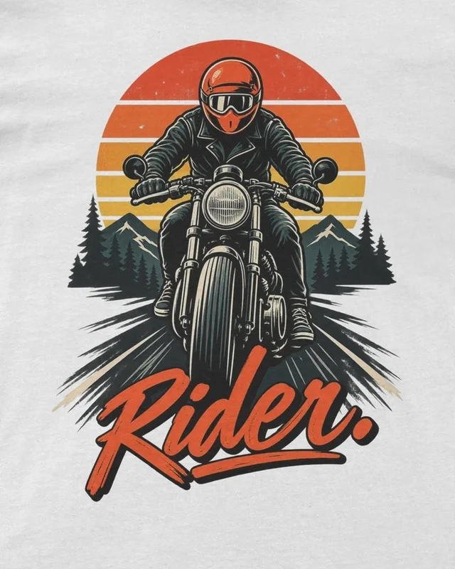 Rider Sunset Regular T-Shirt in White — design detail